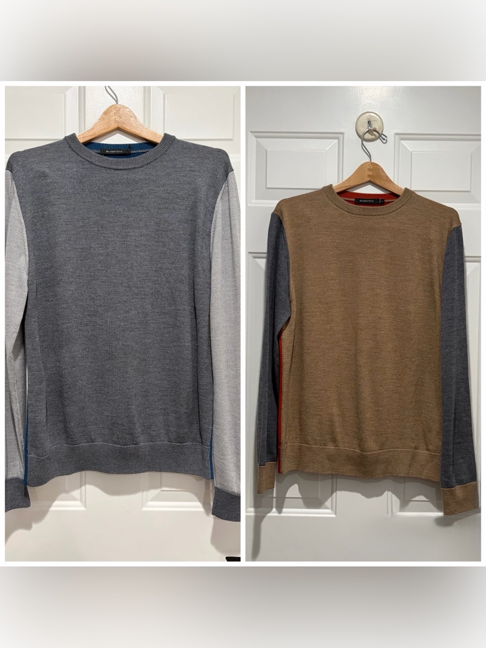 Bugatchi Men's Two-Tone Colorblock Wool, Italian, Crewneck Sweater Bundle, Large